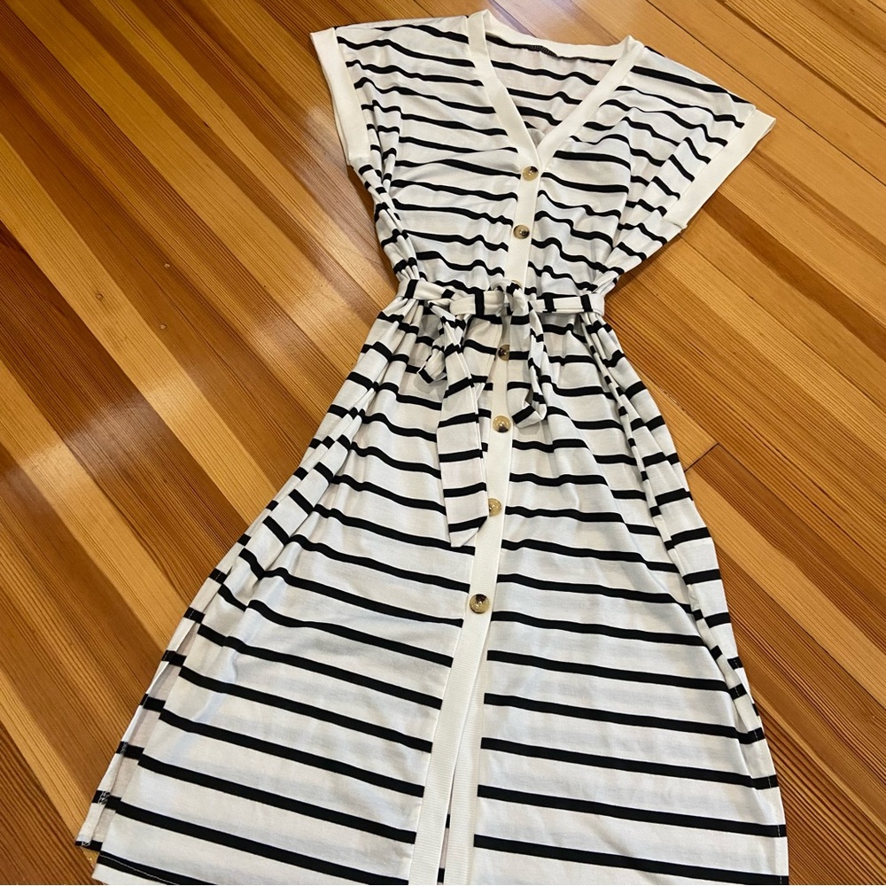 SHEIN Black and White Striped Midi Dress